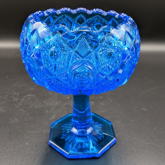 Vintage Kemple McKee Compote Scalloped Rim 6.5" Deep Blue For Christmas/ Hanukka - Picture 9 of 11